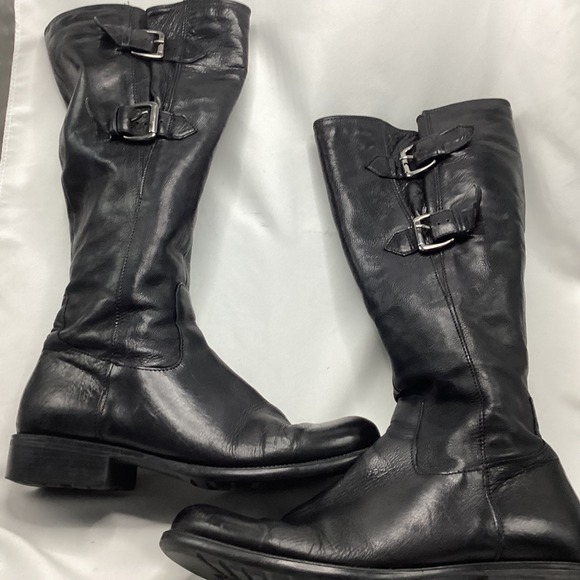 Clarks Black Leather Knee High Boots Buckle Zip Women Size 7.5 M - Picture 2 of 11